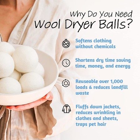 Wool Dryer Balls, Natural Fabric Softener, Reusable (6Pcs) Carousel 1