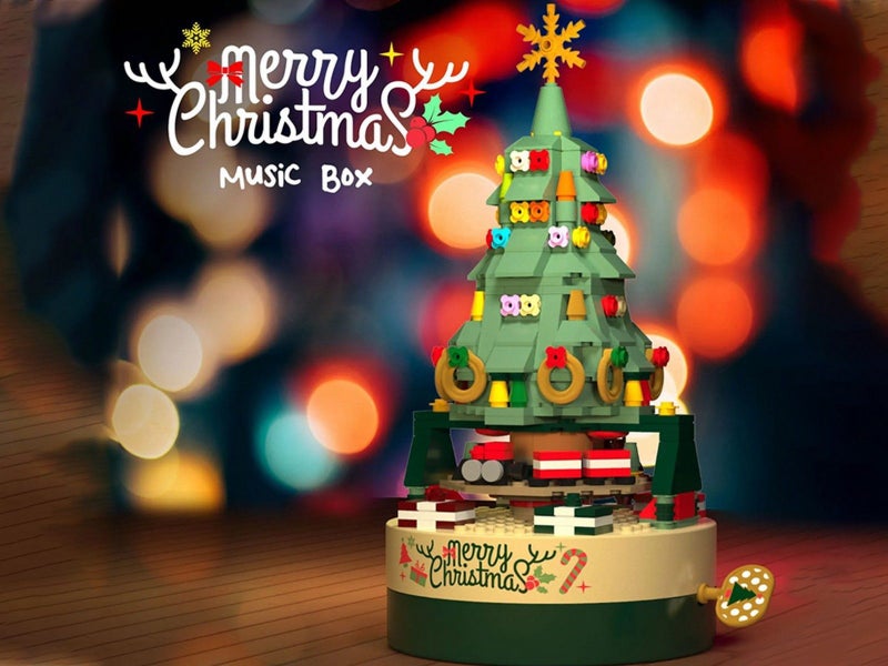 Assemblable Christmas Tree Building Block Kits Rotating Xmas Clockwork Music Box Carousel 1