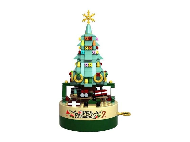 Assemblable Christmas Tree Building Block Kits Rotating Xmas Clockwork Music Box Carousel 2