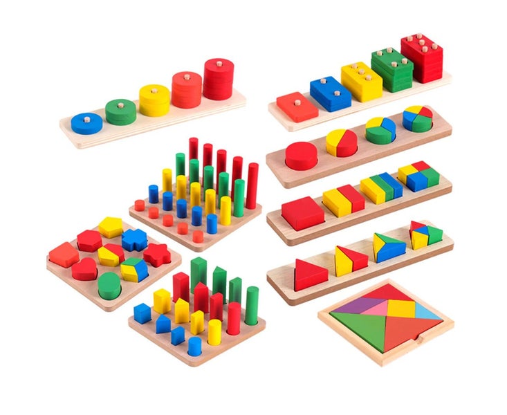 Wooden Block Toy Coordinate Focus Tangram Circular Column Brain Game for Carousel 1