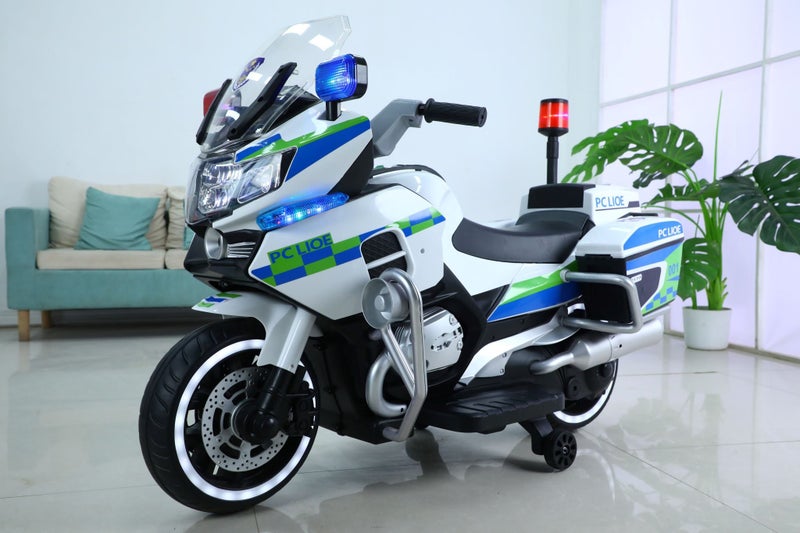 Kids Ride On Police Motorcycle Battery powered Leather Seat 12v Carousel 1