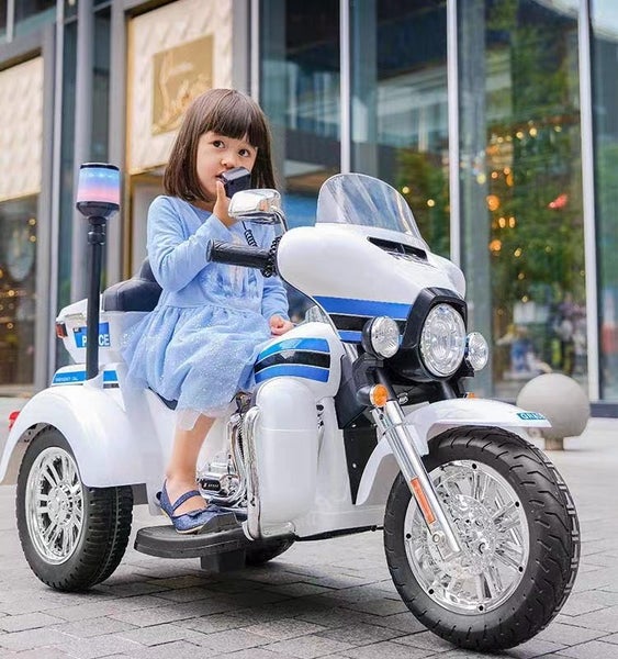 Kids Ride On Police Motorcycle Electric Battery powered Leather Seat 12V Carousel 2