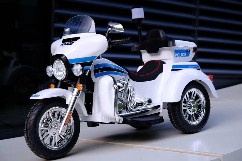 Kids Ride On Police Motorcycle Electric Battery powered Leather Seat 12V Carousel 6