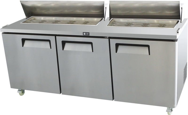 600L Pizza/Sandwich 3 Door Prep Counter Fridge Salad Bar Chiller Refrigerator Carousel 1