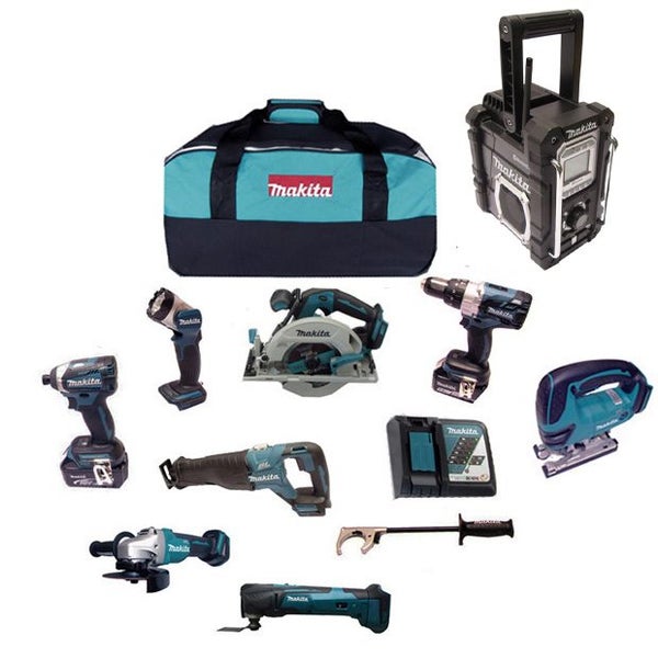 Makita 18v PREMIUM 8 Piece Brushless Combo Kit +Makita 18V Bluetooth Radio Carousel 1