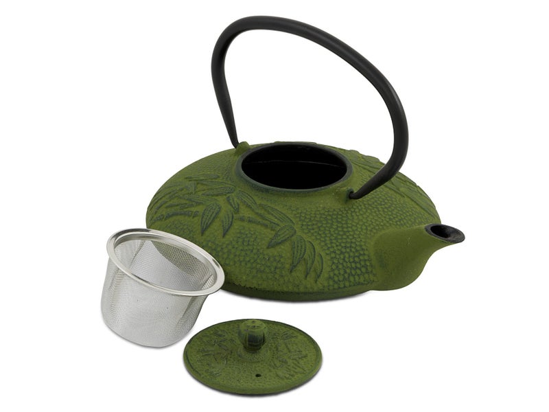 800ml Flat Cast Iron Teapot + Mesh Infuser - Green Carousel 2