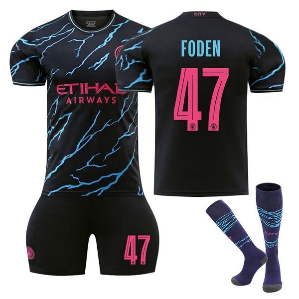 Manchester City Second Away UEFA Jersey FODEN #47 Soccer Jersey 3Pcs Jersey Kits Carousel 1