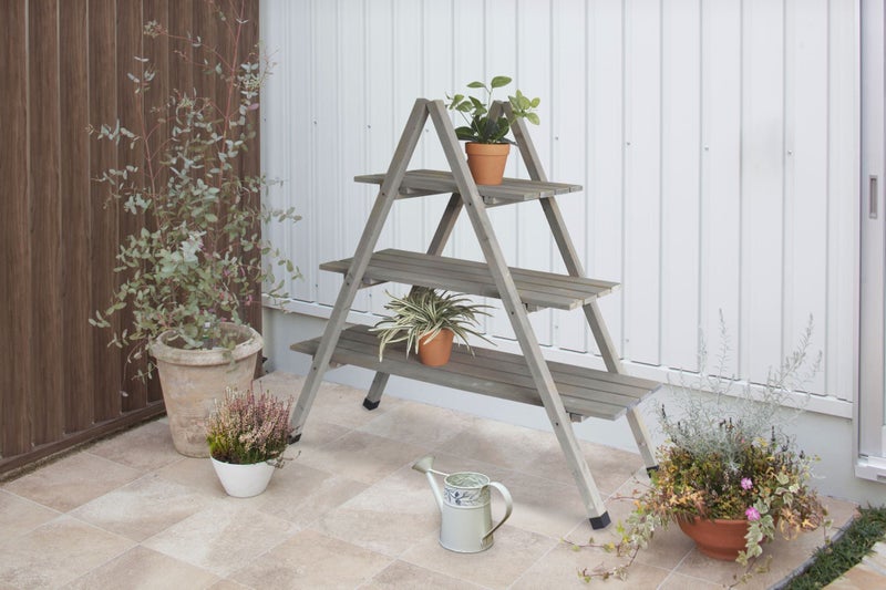 A-Frame Timber Plant Stand 3 Shelf - Grey Wash Carousel 2