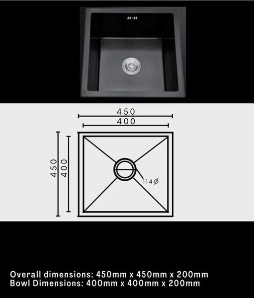 450x450mm Single Bowl Sink Dark Grey Carousel 2
