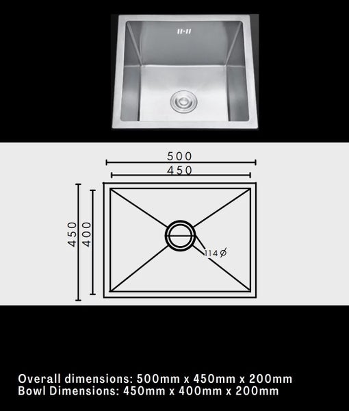 500x450mm Single Bowl Sink Stainless Steel Carousel 2
