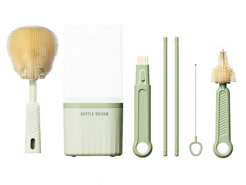 Travel Bottle Brush Set Extendable Silicone Bottle Brush with Storage Case-Green Carousel 1