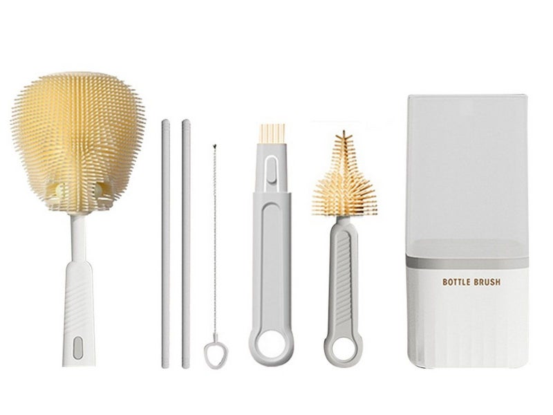 Travel Bottle Brush Set Extendable Silicone Bottle Brush with Storage Case-Grey Carousel 1