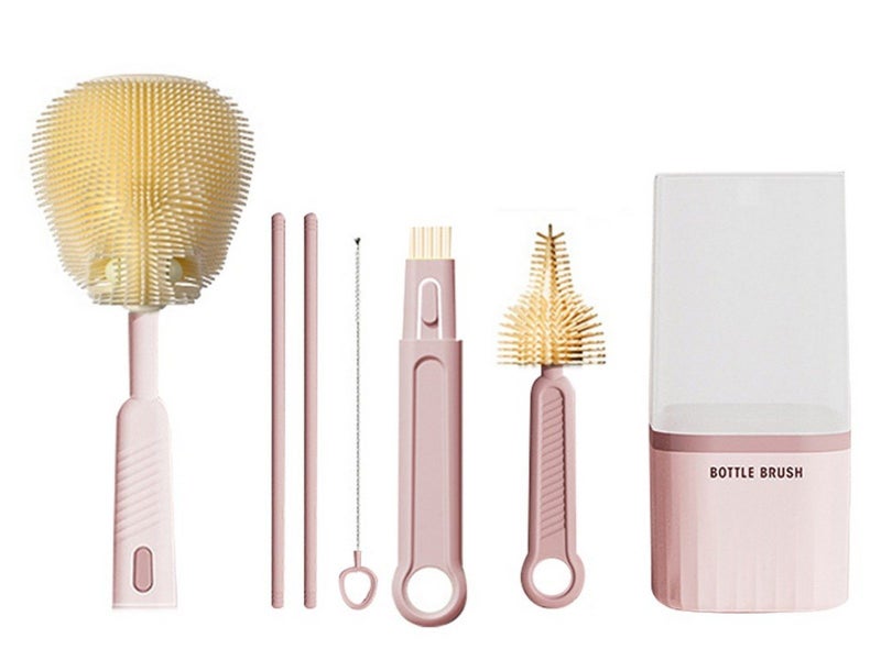 Travel Bottle Brush Set Extendable Silicone Bottle Brush with Storage Case-Pink Carousel 1