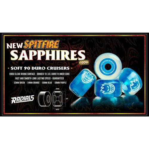 SPITFIRE WHEELS SAPPHIRE CLEAR/BLUE 56MM 90D 56MM : BidBud