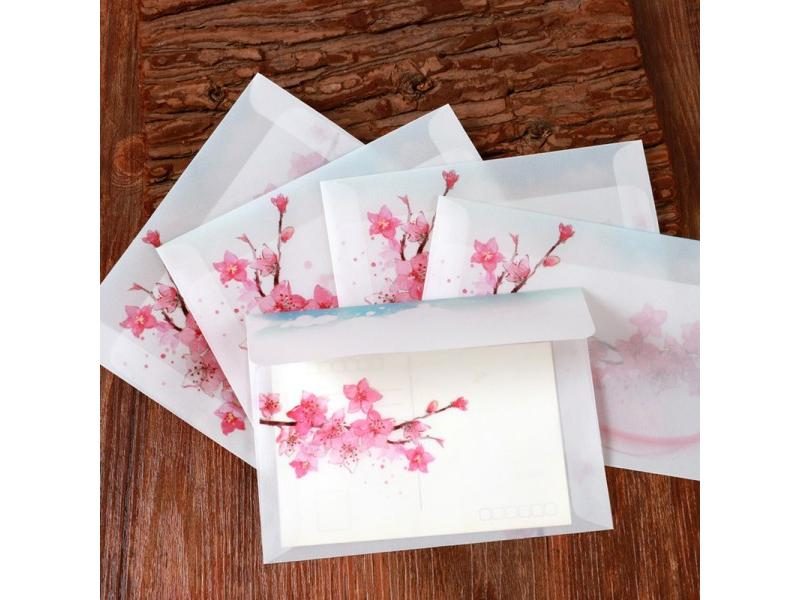 5pcs Vintage Peach Blossom Envelope Kawaii Wedding Greeting Card Cover School Carousel 2