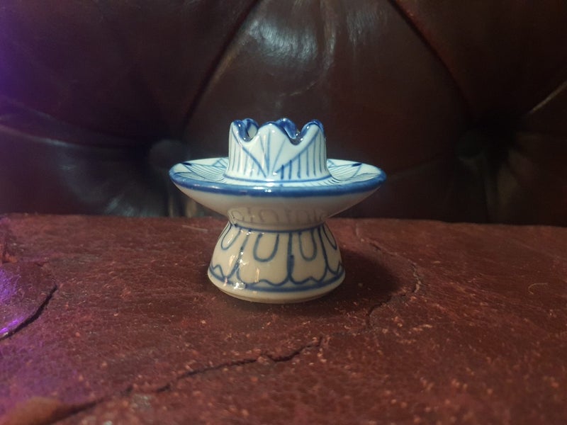 Vintage Blue & White Porcelain Candlestick Holder Carousel 1
