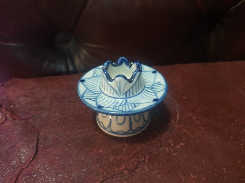 Vintage Blue & White Porcelain Candlestick Holder Carousel 2