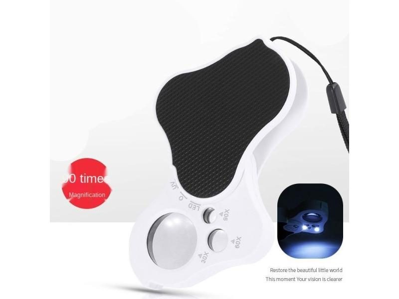 Folding Portable Magnifying Glass 30X 60X 90X Magnification With LED Lamp UV Carousel 1