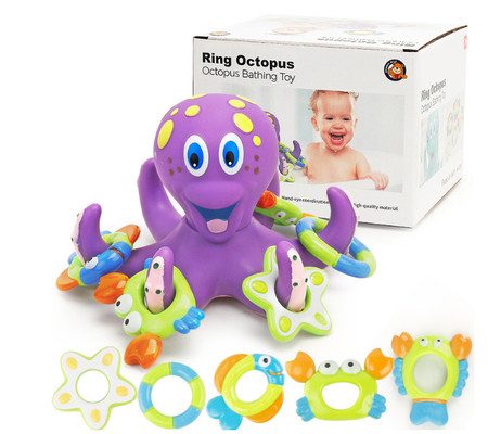 Floating Purple Octopus CRAB with 5 Hoopla Rings Interactive Bath Toy Carousel 1
