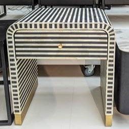 Bone Inlay Waterfall Side Table with Drawer in Black Carousel 10