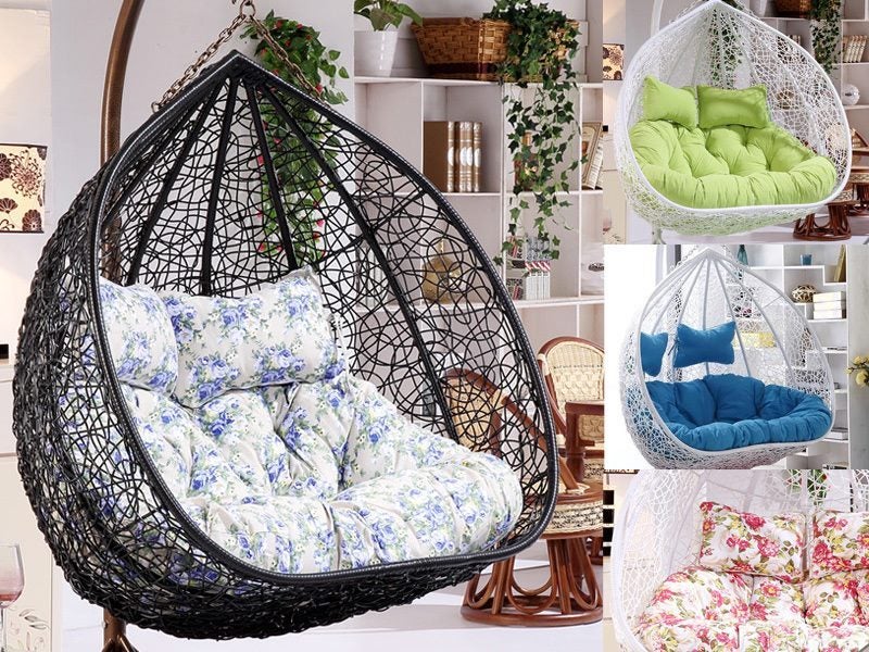 Cushion Pad Seat Set High Quality For Double Hanging Basket Chair - Green Carousel 1