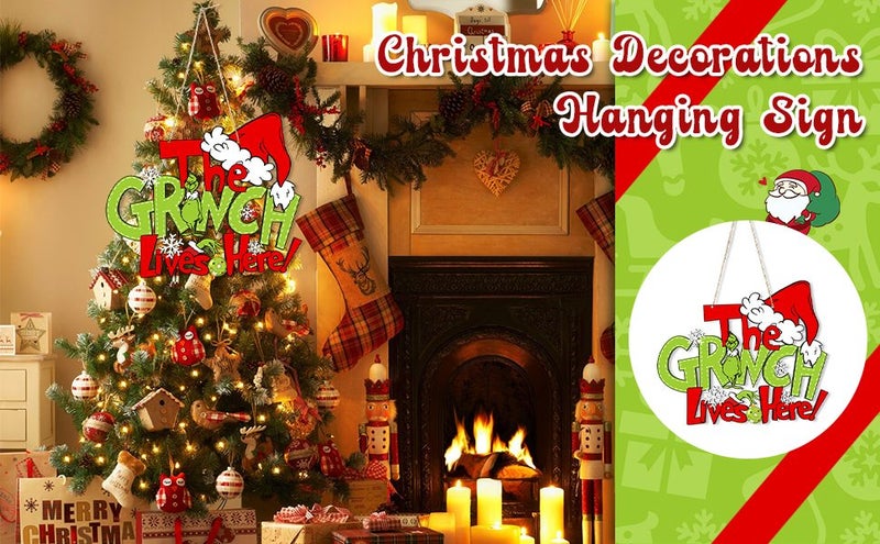 Christmas Grinch Decorations Hanging Door Sign Carousel 2