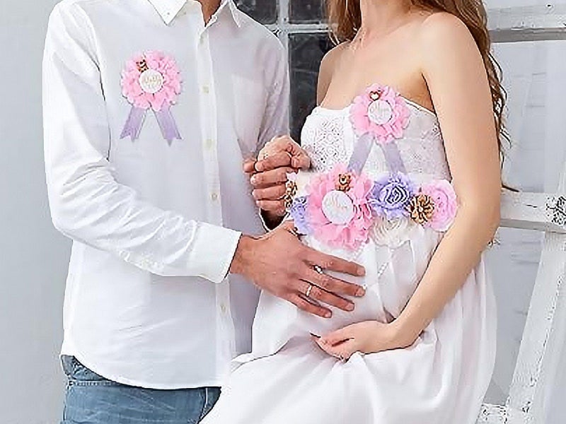 Maternity Sash and Corsage Kit Gender Reveal Party Keepsake Photo Props - Pink Carousel 3