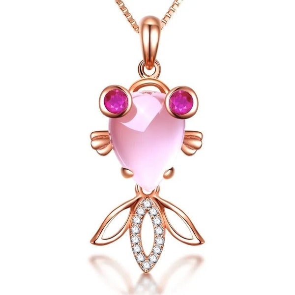 Galene Pink Opal Pendant - 585 Rose Gold, 14 Karat, Fish, Goldfish, Cute, Luc... Carousel 1