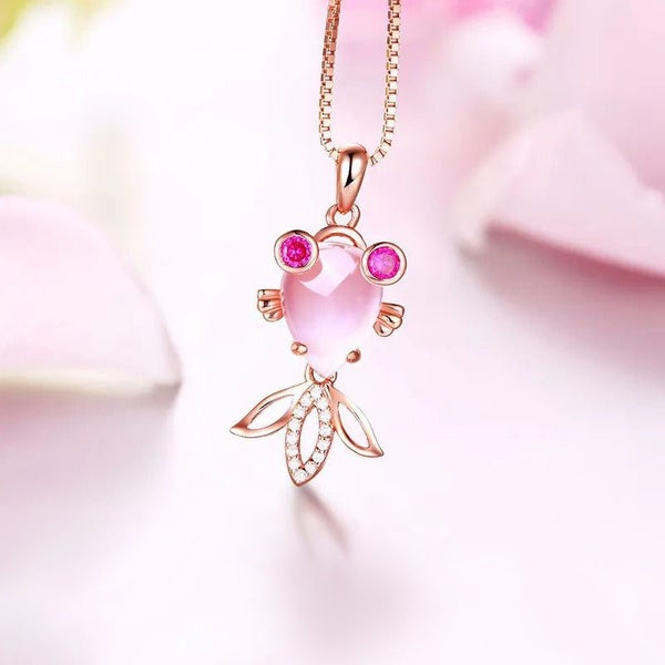 Galene Pink Opal Pendant - 585 Rose Gold, 14 Karat, Fish, Goldfish, Cute, Luc... Carousel 2