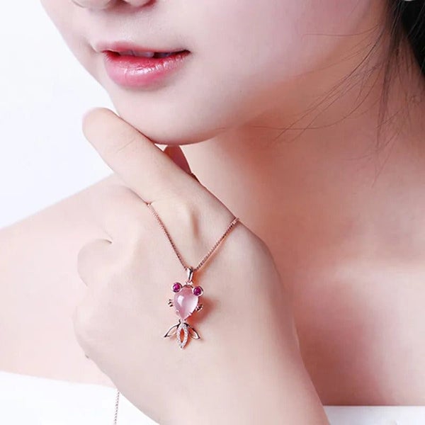 Galene Pink Opal Pendant - 585 Rose Gold, 14 Karat, Fish, Goldfish, Cute, Luc... Carousel 6