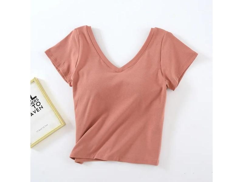 Cotton Short-sleeve T-shirt With Chest Pads For Women's Summer One-piece Sleep Carousel 1