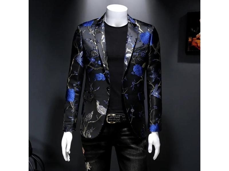 New Vintage Luxury Jacquard Men's Slim Fit Blazer Jacket For Wedding Club Party Carousel 2