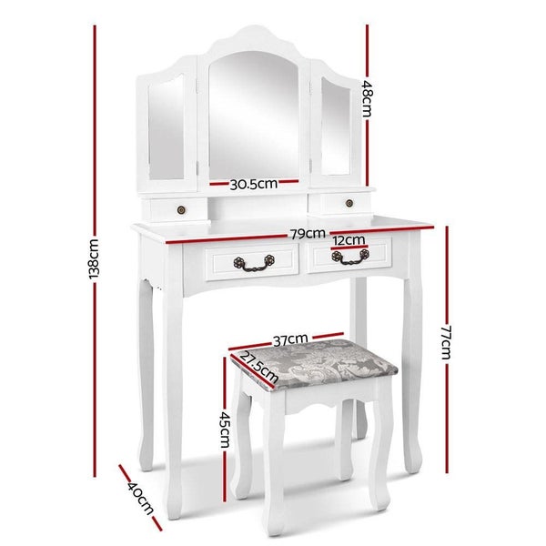 Artiss Dressing Table with Mirror - White Carousel 2