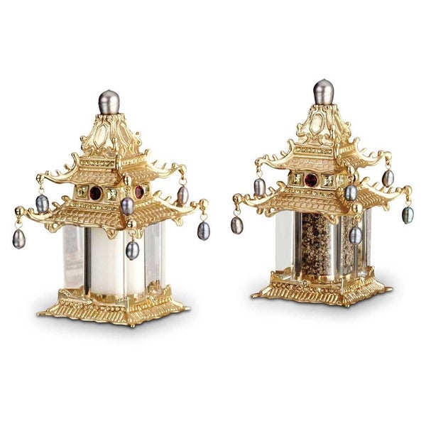 L'Objet Pagoda Gold Salt & Pepper Shaker Set Carousel 1