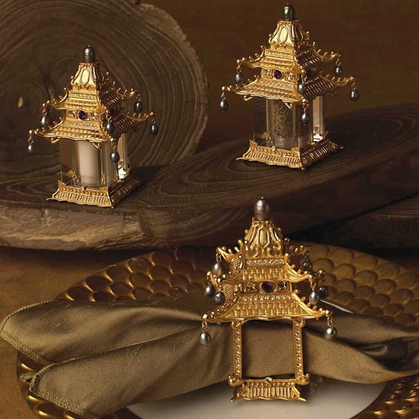 L'Objet Pagoda Gold Salt & Pepper Shaker Set Carousel 2