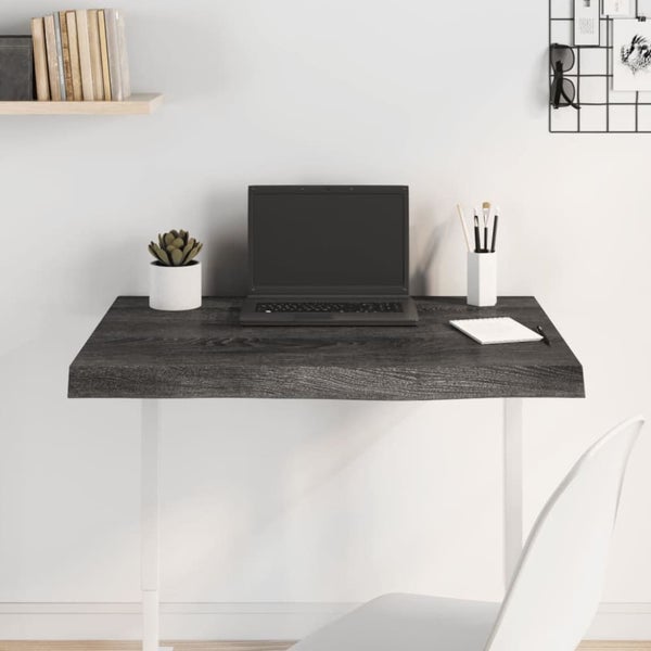Table Top Dark Grey 80x60x6 Cm Treated Solid Wood Oak Toplaxa Carousel 1
