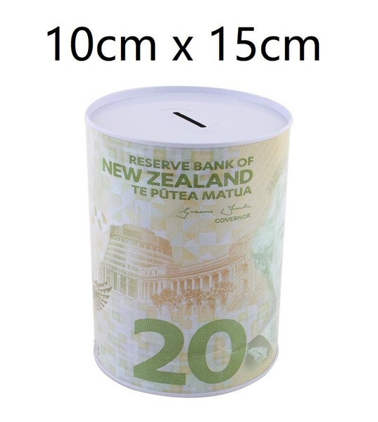 Money Tin $20 NZD Note 10cm x 15cm Piggy Bank Money Box Money Jar Carousel 1