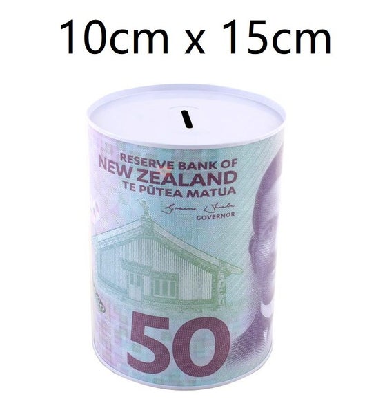 Money Tin $50 NZD Note 10cm x 15cm Piggy Bank Money Box Money Jar Carousel 1