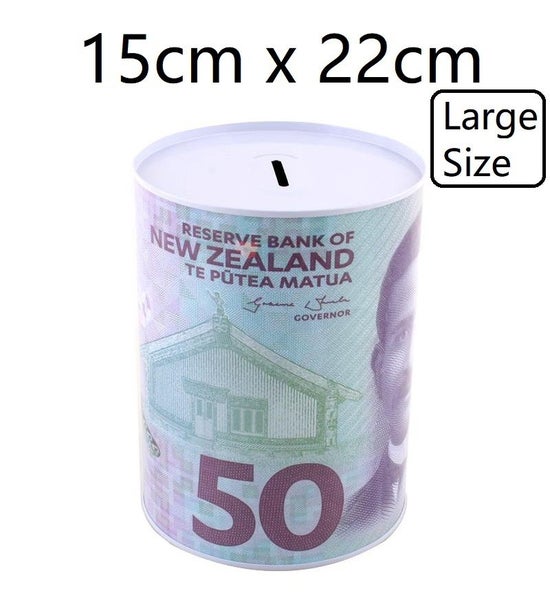 Money Tin $50 NZD Note 15cm x 22cm Piggy Bank Money Box Money Jar Carousel 1