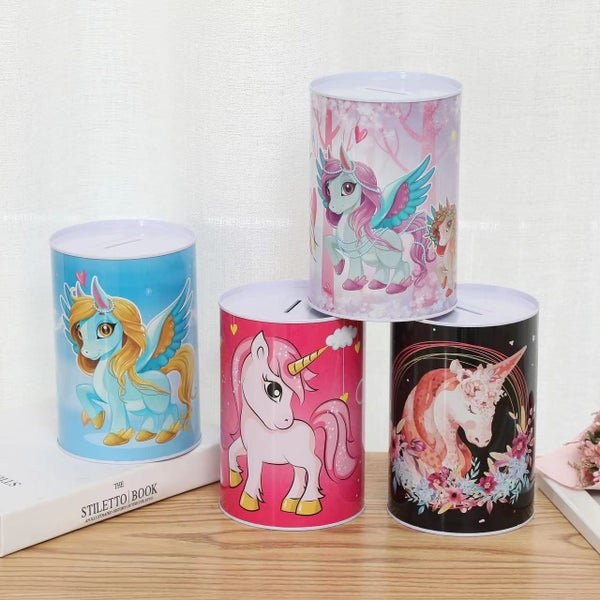 Money Tin - Unicorn 10cm x 15cm Piggy Bank Money Box Money Jar Carousel 1