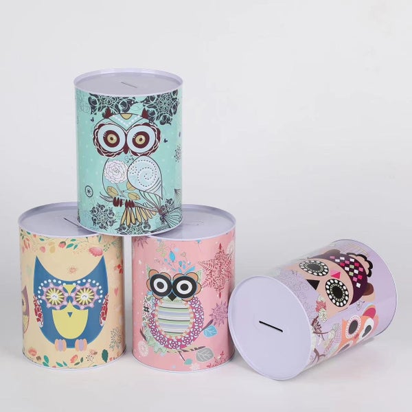 Money Tin - Owl 10cm x 15cm Piggy Bank Money Box Money Jar Carousel 1