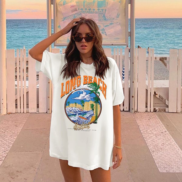 Ashgaily Oversized T Shirts Women Cotton Tee Graphic Drop Shoulder Carousel 2