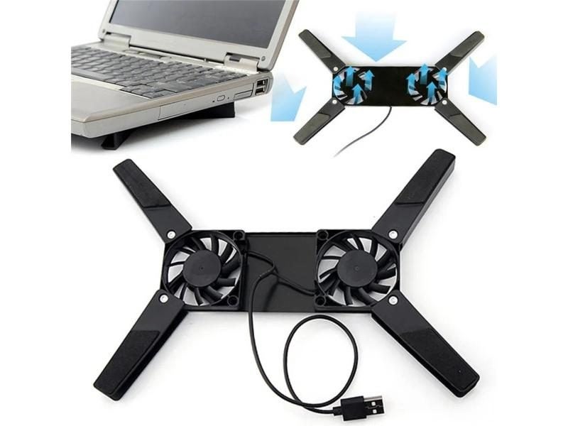 Laptop Desk With Dual Cooling Fan Foldable USB Rack Holder Black Carousel 1