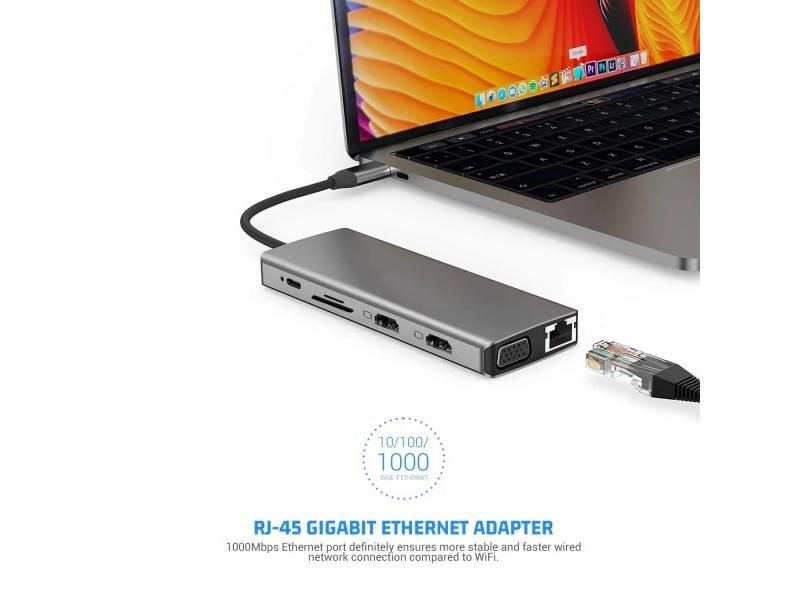 12 In 1 USB Type C Hub To 2 HDMI 4K VGA RJ45 Lan SD TF PD 3.5mm For MacBook Pro Carousel 1
