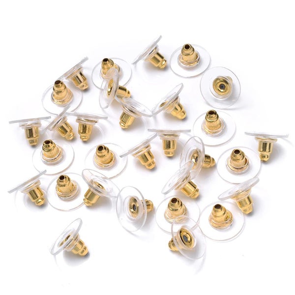 x100 Earrings gold metal plug stud stoppers findings post back backing bulk Carousel 1