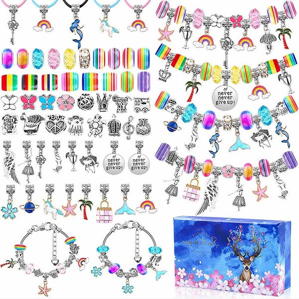 112Pcs DIY Charm Jewelry Beads Crafts Bracelet Making Kit Gifts NEW Carousel 1