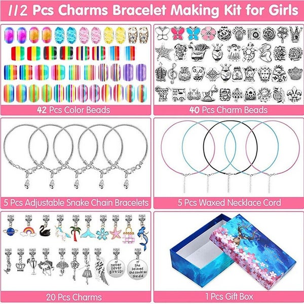 112Pcs DIY Charm Jewelry Beads Crafts Bracelet Making Kit Gifts NEW Carousel 2