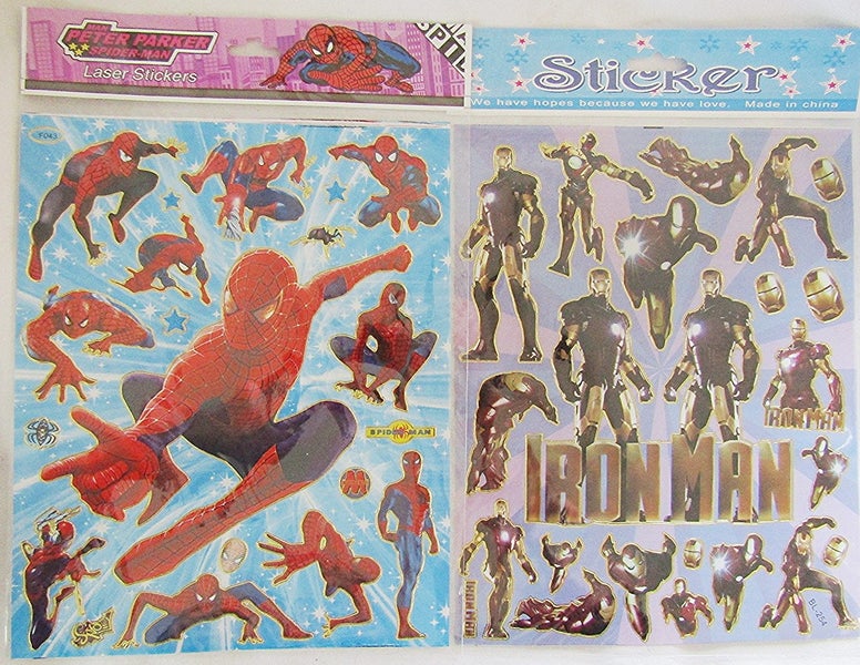 Spiderman and Iron man stickers, one sheet of each Carousel 1