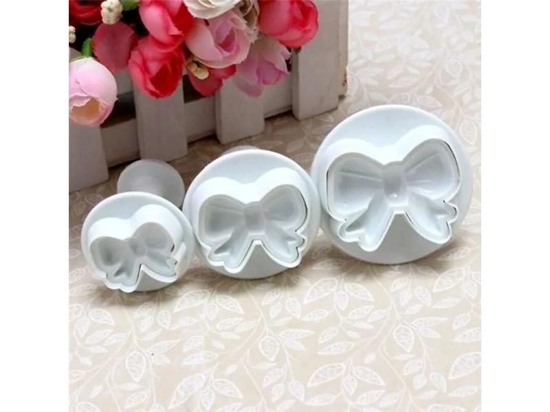 3pcs/set DIY Bow Knot Ties Bakeware Cookie Plunger Cutter Molds For Fondant Carousel 1