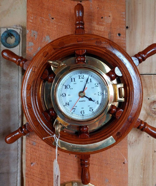 Teak Wheel Clock 12" [18945] Carousel 1